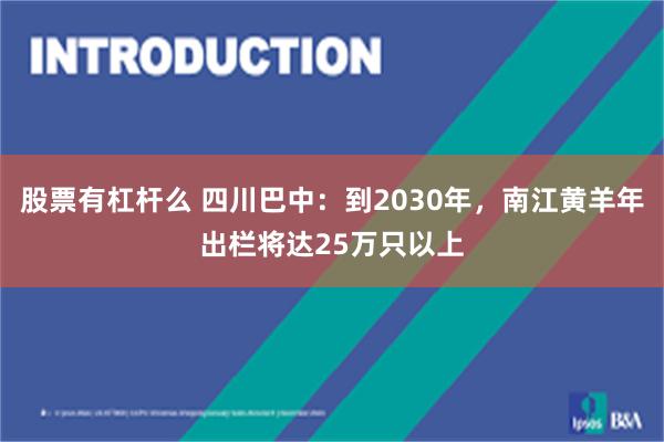 股票有杠杆么 四川巴中：到2030年，南江黄羊年出栏将达25万只以上